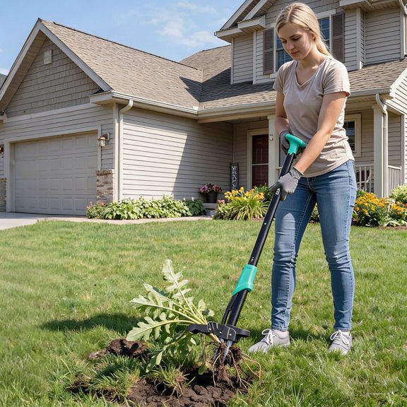 Lumiparty Stand Up Weed Puller with 4-Claw Steel Head, 40-Inch Long Handle Manual Weed Remover Tool for Lawn and Garden, Blue