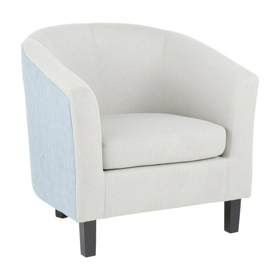 Lumisource Claudia Contemporary Barrel Chair in Black Wood and Light Grey Fabric with Light Blue Accent