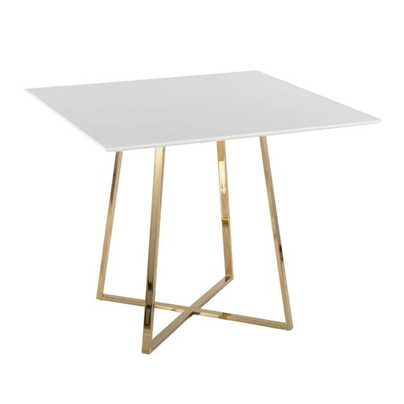 Lumisource Cosmo Contemporary/glam Square Dining Table with Gold Metal Legs and White Wood Top
