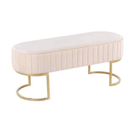 Lumisource Demi Pleated Bench In Gold Steel And Cream Velvet BC-DEMIPLT AUVCR