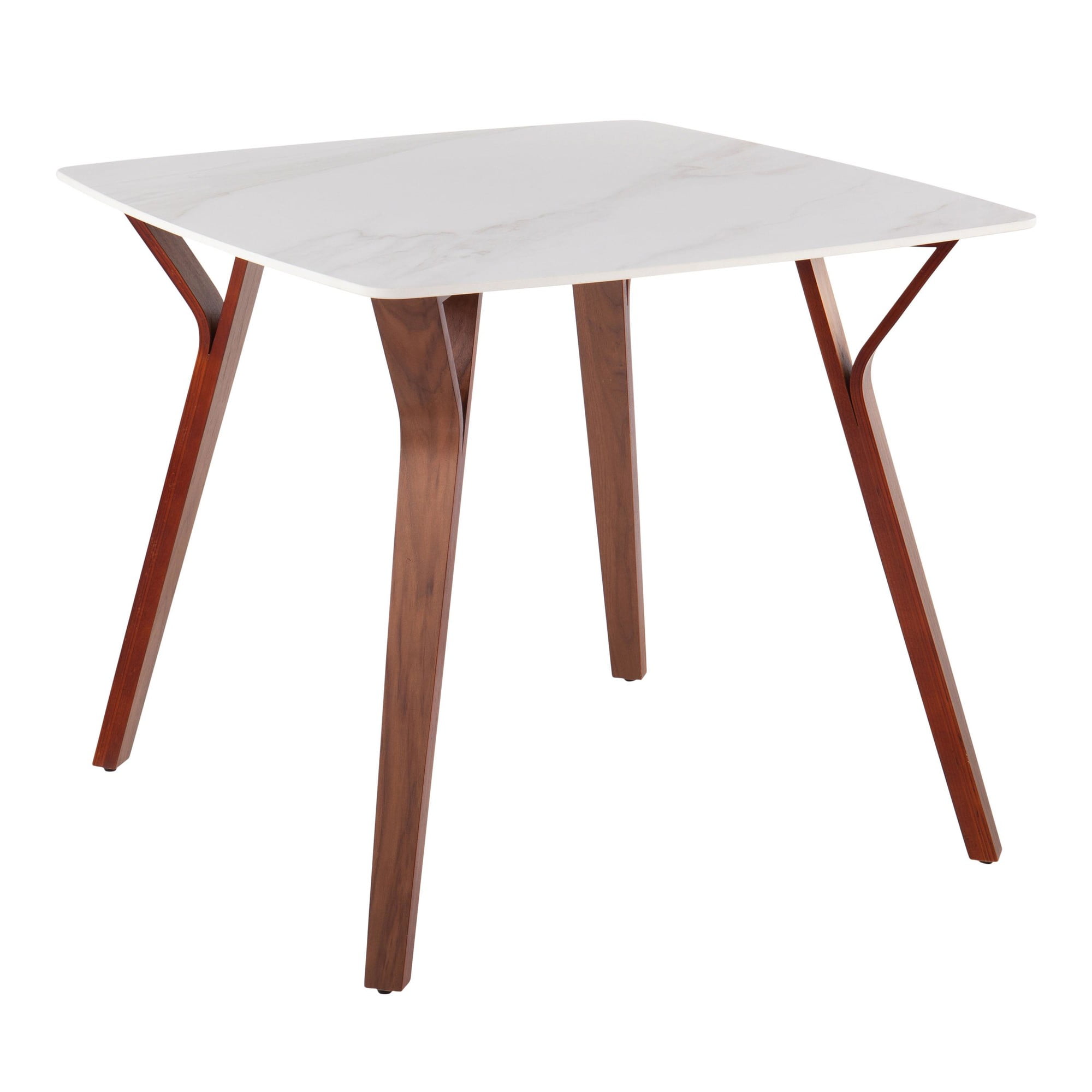 Mid-Century Modern Walnut & White Marble Square Dining Table