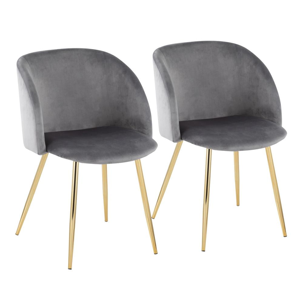 Silver Velvet Upholstered Arm Chair with Gold Legs, Set of 2