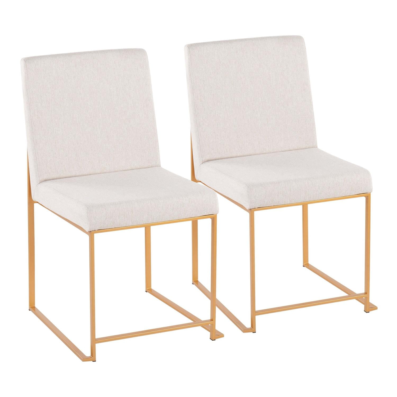 Set of 2 Beige Upholstered Dining Chairs with Gold Metal Frame