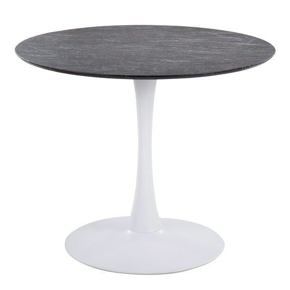 Lumisource Pebble Modern Table with White Metal Base and Black Marble Veneer Table Top