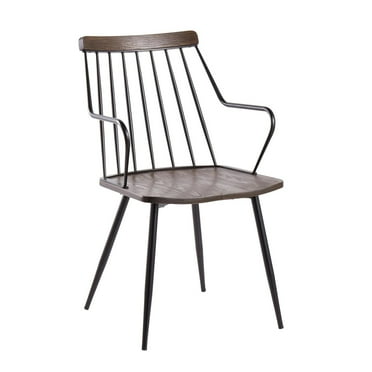 Lumisource Preston Farmhouse Chair in Black Metal and Dark Walnut Wood