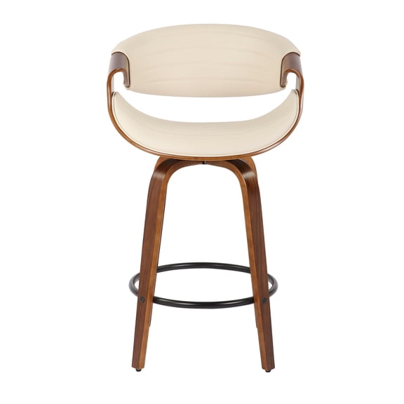 Lumisource Symphony Mid-Century Modern Counter Stool in Walnut and Cream Faux Leather - Set of 2