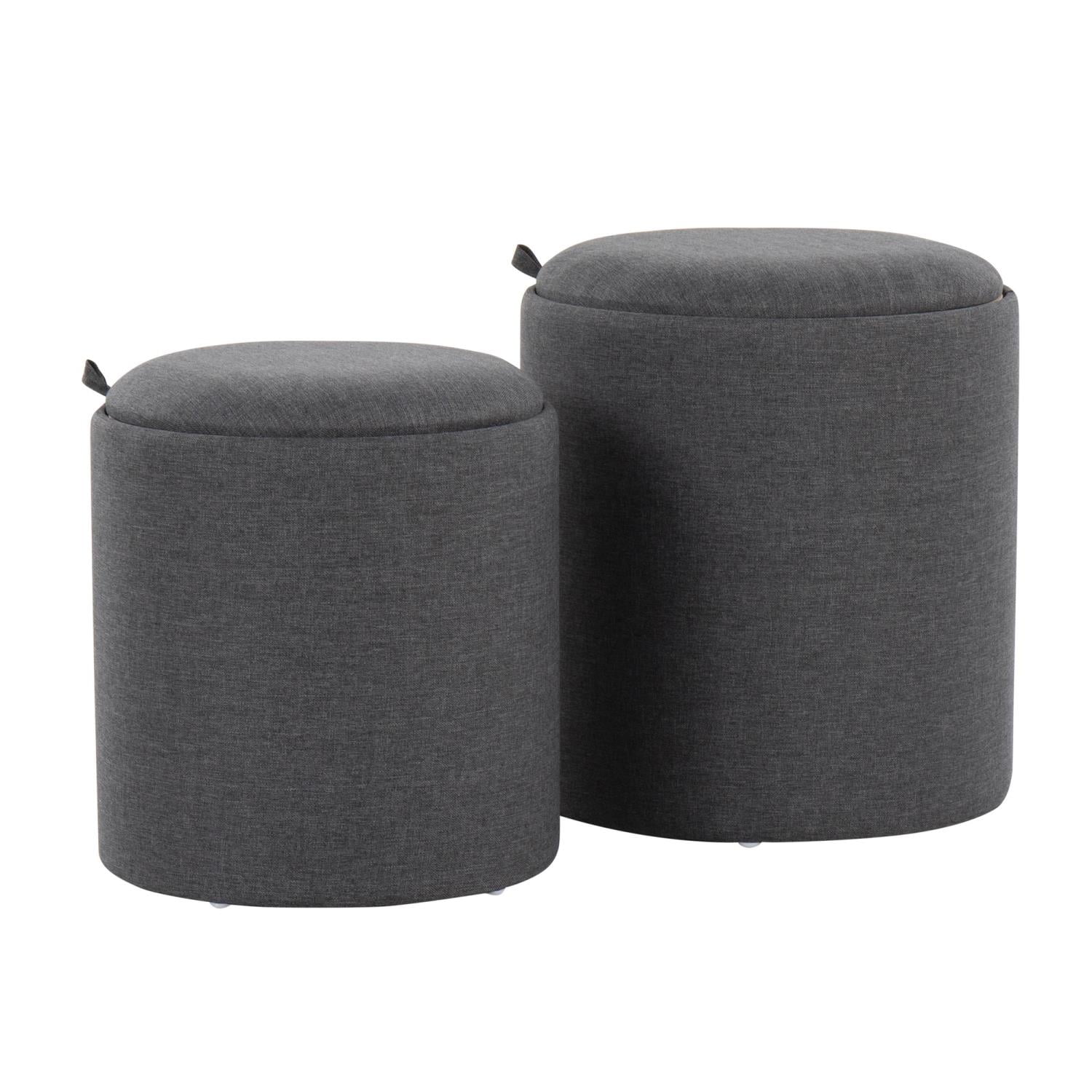 Charcoal and Natural Fabric Tray Nesting Ottoman Set
