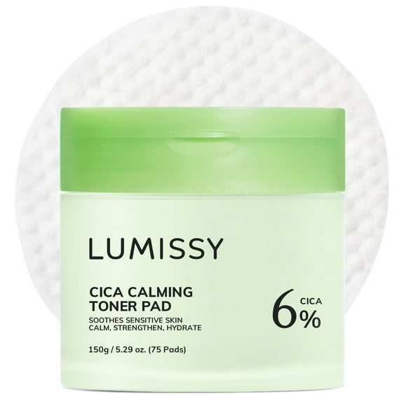 Lumissy CICA Calming Toner Pads, Soothing Centella Asiatica Pads for Sensitive Skin, Gentle Exfoliating & Hydrating Facial Toner 75 Pads