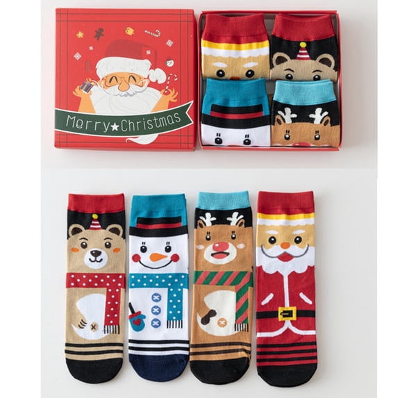 Lumistal Ankle Socks for Women 4 Pairs Festive Patterned Comfortable Cotton Socks Unisex Fun Novelty Socks Crew Socks Gift Set Christmas Socks for Women One Size
