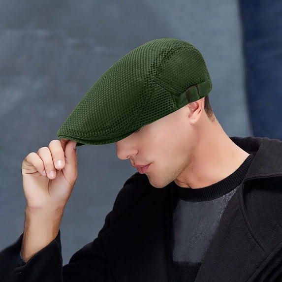 Lumistal Beret for Men Breathable Mesh Summer Hat Newsboy Classic Beanie Winter Cap Painter Berets Cabbie Flat Cap Mens Newsboy Hats Green One Size