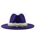 thumbnail image 1 of Lumistal Bowler Hats for Women British Style Fashion Elegant Jazz Hat Pearl Ring With Top Hat Bucket Hat Women Vintage Cloche Fedora Winter Church Bowler Hat Cloche Hats for Women Purple M, 1 of 2