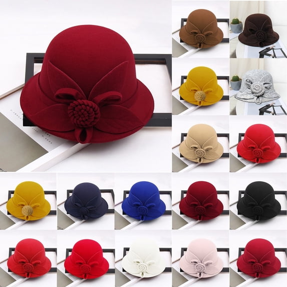 Lumistal Bowler Hats for Women Vintage Felt Cloche Hat Winter Floral Fedora Bucket Hat Round Top Casual Fisherman Basin Cap Small Bowler Hat Cloche Hats for Women C M