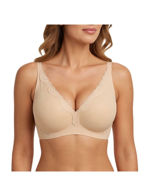 Bras for Women No Underwire Plus Size Jelly Bra Wireless Full Coverage Thin Cup V Neck Bra Anti Sagging Comfort Everyday Bra Bras for Women XXXL
