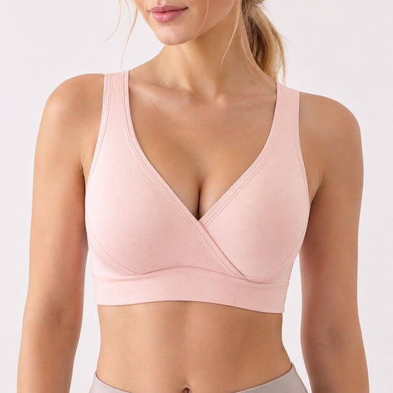 Lumistal Bras for Women No Underwire V Neck Sports Bra Wide Removable Padded Yoga Bra Medium Support Seamless Workout Bra Dancewear Bras for Women L