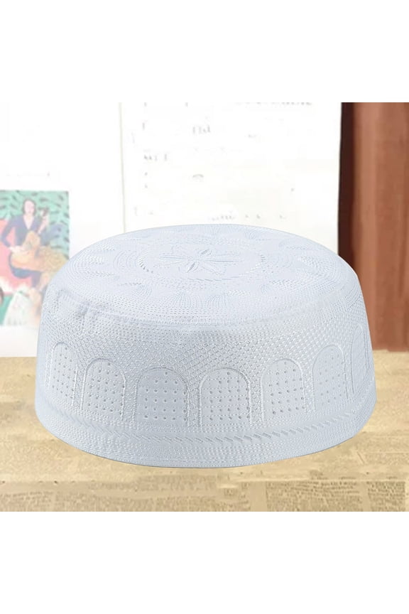 Bucket Hat for Men Muslim Cotton Embroidered Flat Hat For Men Summer Islamic Praying Beanie Skull Hats Kofia Topi Hats Flat Top Hat White L