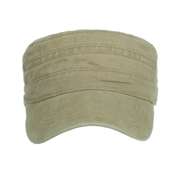 Lumistal Cadet Army Caps Washed Cotton Caps Cadet Caps Unique Design Vintage Cap Military Style Adjustable Unisex Basic Hat Flat Top Hat Khaki One Size