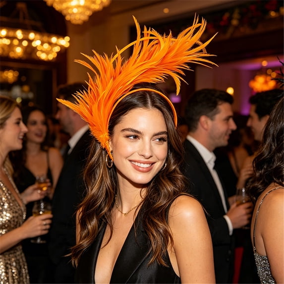 Lumistal Fascinator Headband for Women Colorful Flapper Tea Party Hats for Women Feather Headband Fascinator Hair Clip Derby Hats Headbands for Carnival Accessories Parties Events Orange One Size