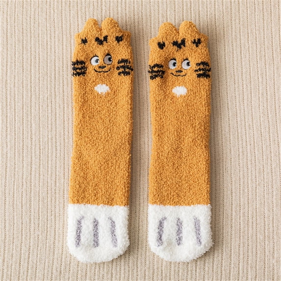 Lumistal Fuzzy Socks for Women Fleece Cat Socks Fluffy Cozy Slipper Socks Winter Sleeping Socks With Cat Pattern For WoGifts Ankle Socks One Size