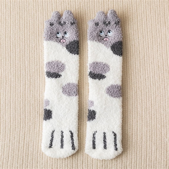 Lumistal Fuzzy Socks for Women Fleece Cat Socks Fluffy Cozy Slipper Socks Winter Sleeping Socks With Cat Pattern For WoGifts Ankle Socks One Size