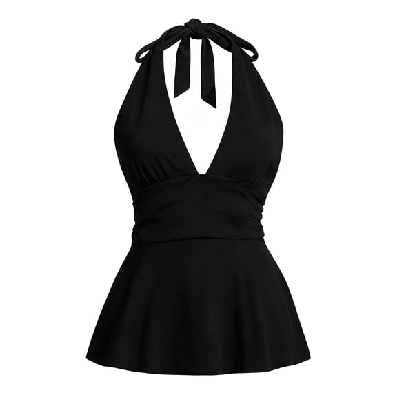 Lumistal Halter Top for Women Backless Printed Tank Tops V Neck Slim Fit Tie Back Sleeveless Top for Women Fashion Comfort Summer Casual Beach Tops Black M