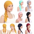 thumbnail image 1 of Lumistal Head Wraps For Women Women India Beading Muslim Stretch Turban Hat Cotton Hair Tail Head Scarf Wrap Turban for Women Pink One Size, 1 of 2
