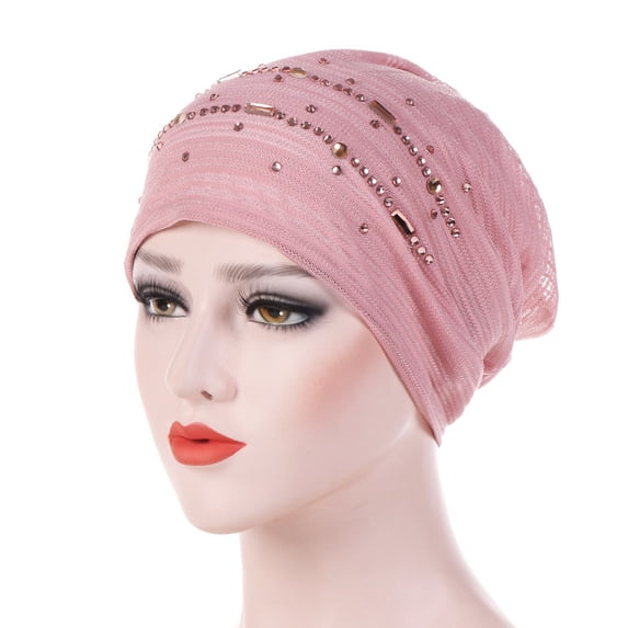Lumistal Head Wraps For Women Women Rhinestone India Hat Muslim Ruffle Cancer Chemo Beanie Turban Wrap Cap Turban for Women Pink One Size