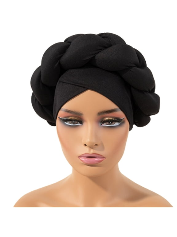 Head Wraps For Women Boho Braided Turban Hat African Turbans For Women Headwraps For Black Women Braid Silky Turban Hats Hijab for women One Size