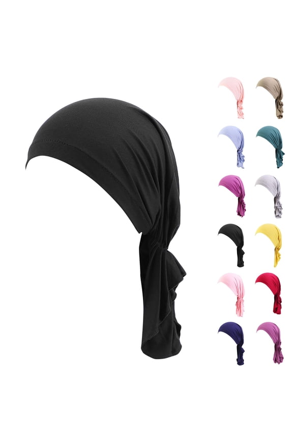 Head Wraps For Women Fashion Women Reversible Adjustable Beading Braid Hat Muslim Ruffle Cancer Wrap Cap Sleep Caps Satin Lined Hair Bonnets Turban Hat for Women Navy One Size