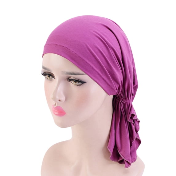 Lumistal Head Wraps For Women Fashion Women Reversible Adjustable Beading Braid Hat Muslim Ruffle Cancer Wrap Cap Sleep Caps Satin Lined Hair Bonnets Turban Hat for Women Purple One Size