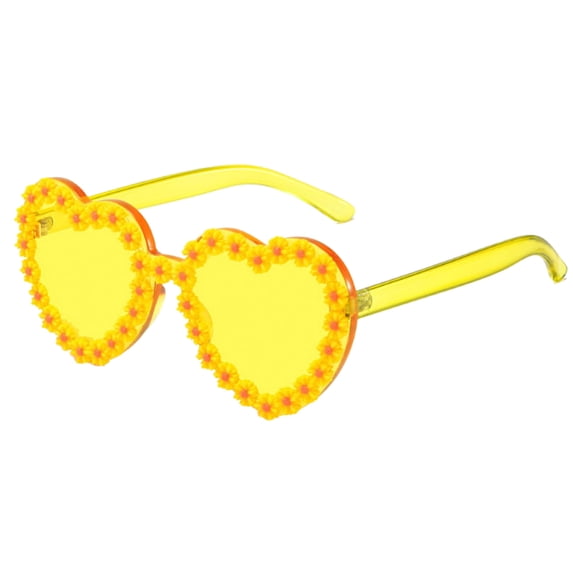 Lumistal Heart Shape Sunglasses for Women Cute Fun UV Protection Lightweight Sun Glasses for Women Style Rimless Package Sunglasses Party Concert Vacation Photo Prop Yellow One Size