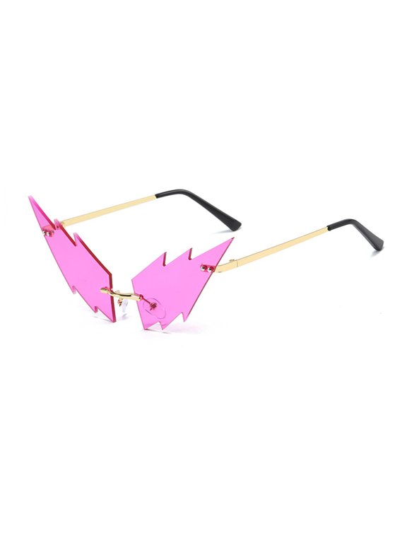 Irregular Sunglasses for Women Style Rimless Flame Funky Novelty Shape Specs for Women Sun Glasses for Party Artistic Eye-Catching Look for Photo TikTok Videos Purple One Size