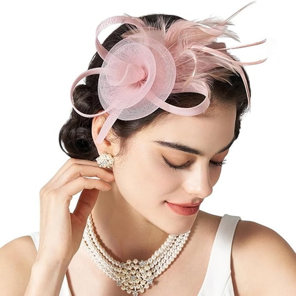 Lumistal Kentucky Hat Derby Fascinator for Women Tea Party Flower Mesh Ribbons Feathers Headband Hair Clips Headpiece Hat Clip Headwear Halloween Decoration Accessory Light Pink One Size