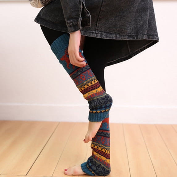 Lumistal Leg Warmers for Women Thicken Christmas Socks Snowflake Fawn Foot Warmer Knitted Socks Leggings Knee High Sleeve Knit Leg Warmers One Size