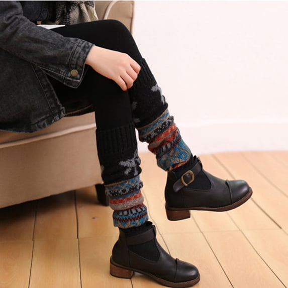Lumistal Leg Warmers for Women Thicken Christmas Socks Snowflake Fawn Foot Warmer Knitted Socks Leggings Knee High Sleeve Knit Leg Warmers One Size