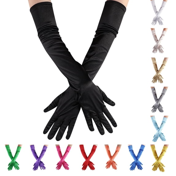 Lumistal Long Opera Party Gloves for Women Opera Dance Elbow Finger 1920s Bridal Long Length Gloves Satin Women's Gloves Black Gloves Women One Size