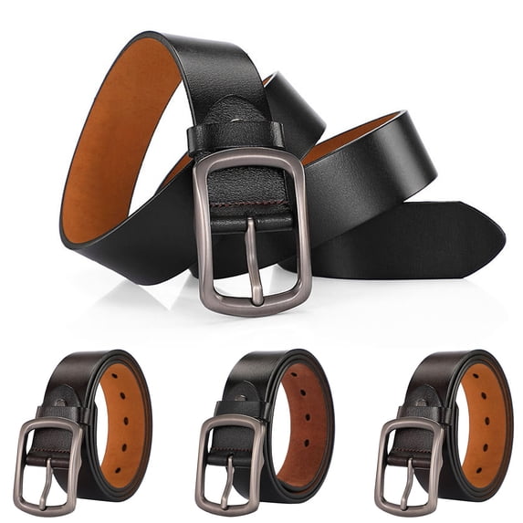 Lumistal Men Leather Belt Soft Leather Needle Buckle Belt Men Cowhide Casual Vintage Pants Classic Stretch Waist Belt Adjustable Casual Belt for Jeans Pants Black 120