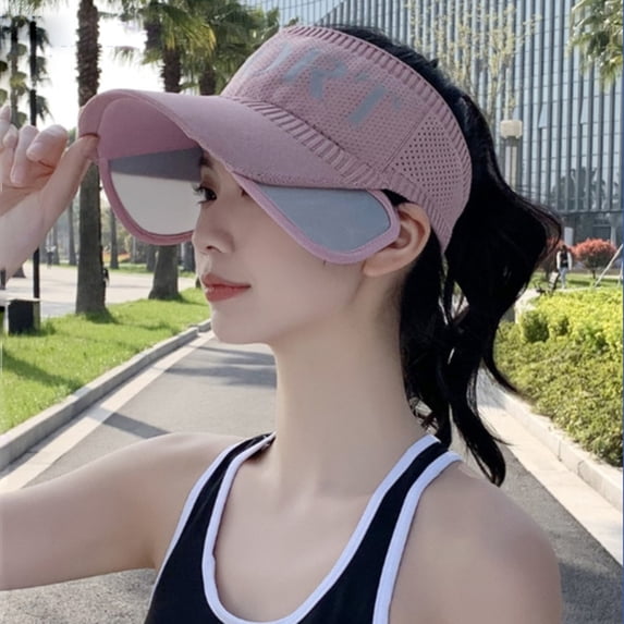 Lumistal Outdoor Sport Hat Sun Visor Hats for Women Beach Hat Ponytail UPF 50+ Beach Vacation Packable Wide Brim Summer Sun Visor UV Sunscreen Hat Cap Pink One size