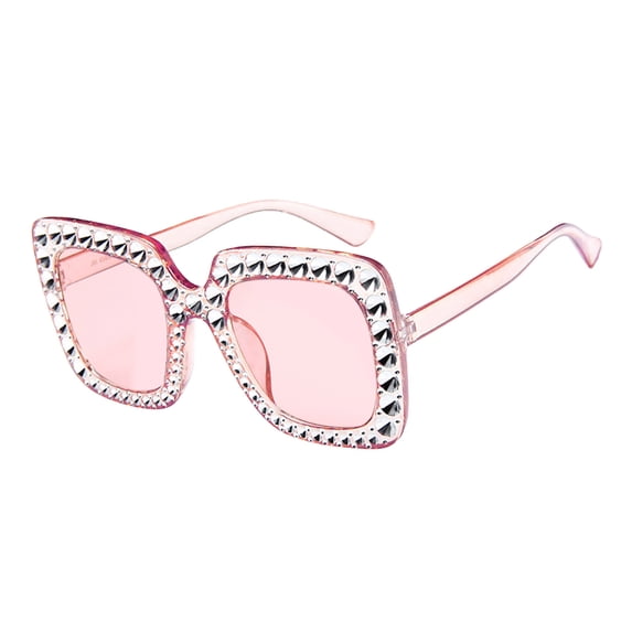 Lumistal Oversized Sunglasses for Women Trendy with Diamonds Square Frame UV Protection Sunglasses Fashionable Lightweight Sun Glasses Fashion Summer Sunnies for Women Pink One Size