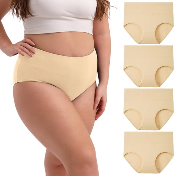 Lumistal Panties for Women 4 Pack Plus Size Cotton High Waisted Soft Briefs Full Coverage Underwear Stretchy Briefs Solid Color Panties Womens Underwear XL