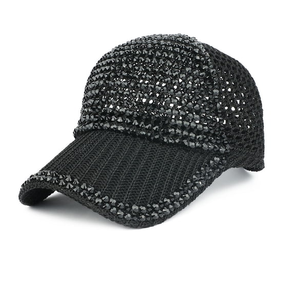 Lumistal Rhinestone Baseball Caps Crystals Adjustable Ponytail Mesh Baseball Cap Shiny Bling Casual Sports Cap Breathable Sun Hat Sun Hats for Women Black One Size