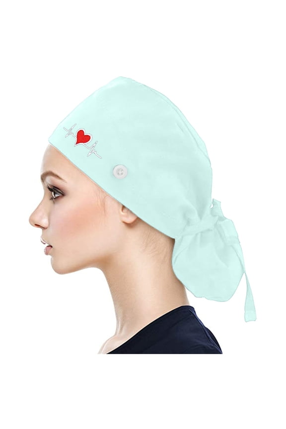 Scrub Caps for Women Scrub Cap With Buttons Bouffant print Hat With Sweatband for Womens and Mens Scrub Caps Light Green One Size