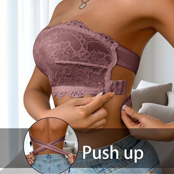 Lumistal Strapless Bra for Women Lace Bra Wireless Tube Top Bandeau Strapless Bras Seamless Stretchy Chest Wrap No Slip Everyday Bra Bras for Women No Underwire M