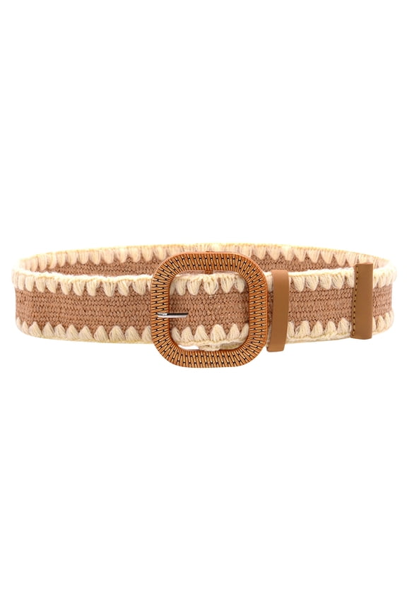 Straw Woven Elastic Stretch Belts Women Raffia Dress Waist Band Boho Ladies Braided Dress Belts Waist Strap for Summer Dresses Beige One Size