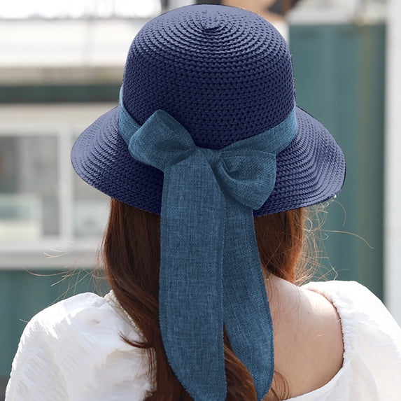 Lumistal Sun Hat for Women Holiday Sun Hat Summer Beach Hat Sun UV Protection Wide Brim Beach Hat Straw Sun Hats for Women Navy One Size