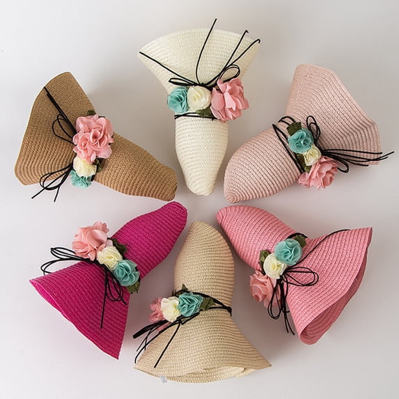 Lumistal Sun Hat for Women Ladies Wide Straw Foldable Travel Sun Hat Summer UV Protection Wide Brim Beach Hat Straw Sun Hats for Women Pink One Size