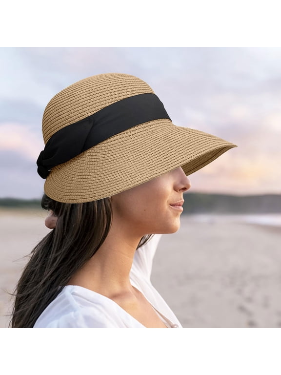 Sun Hat for Women Women Wide Foldable Roll Up Hat Sun Bow Hat UV Protection Wide Brim Beach Hat Straw Sun Hats for Women Brown M