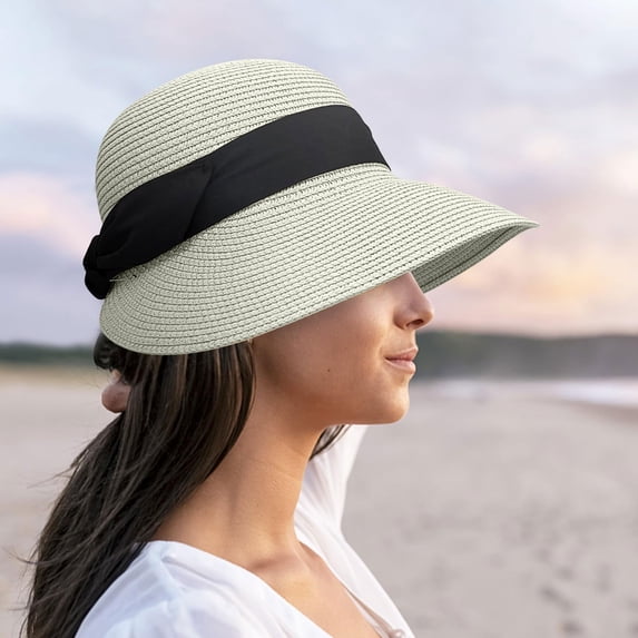 Lumistal Sun Hat for Women Women Wide Foldable Roll Up Hat Sun Bow Hat UV Protection Wide Brim Beach Hat Straw Sun Hats for Women White M