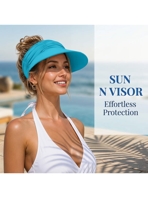 Sun Hats for Women Wide Brim UV Protection Sun Visor Hats UPF50+ Lightweight Foldable Ponytail Sports Cap Sun Hat Summer Beach Packable Visor Green One Size
