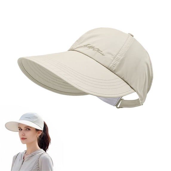 Lumistal Sun Visor Hat For Women Lightweight Sunblocker Wide Brim Hat Women's Ponytail Sun Hat for Women UPF 50 Sun Protection Outdoor Hats Adjustable Closure Beige One Size