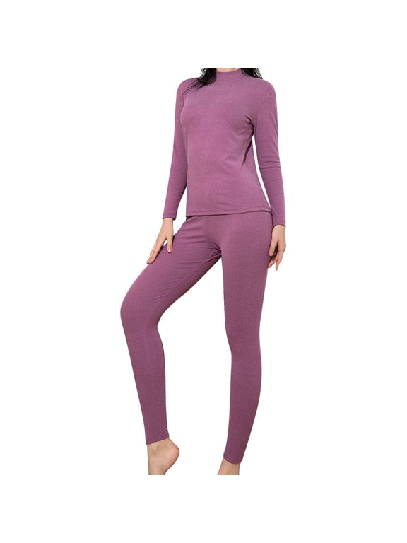 Thermal Underwear for Women Mid Collar Double Sided Brushed Long Sleeve Slim Solid Color Warm Base Layer L